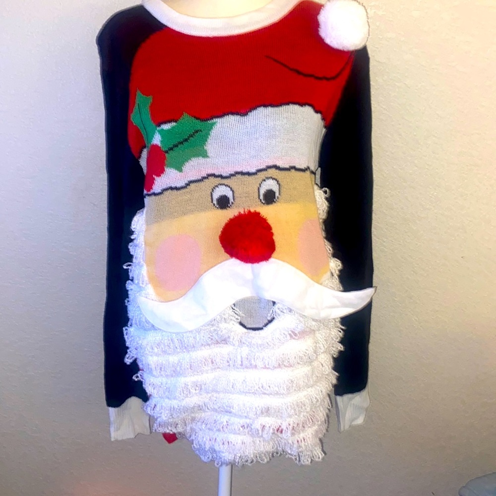 Christmas Santa Deluxe Adult Sweater SZ SM/MED NWT Ugly Sweater